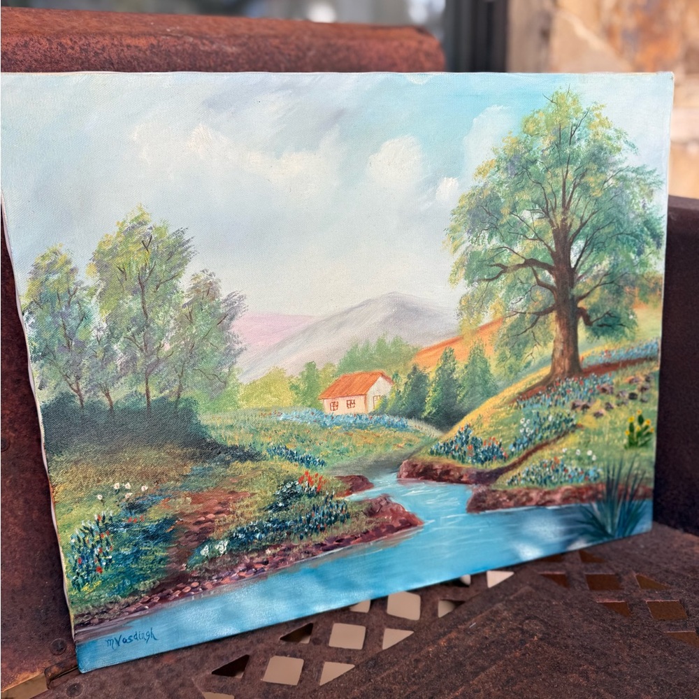 Hand Painted Vintage Countryside Canvas Art